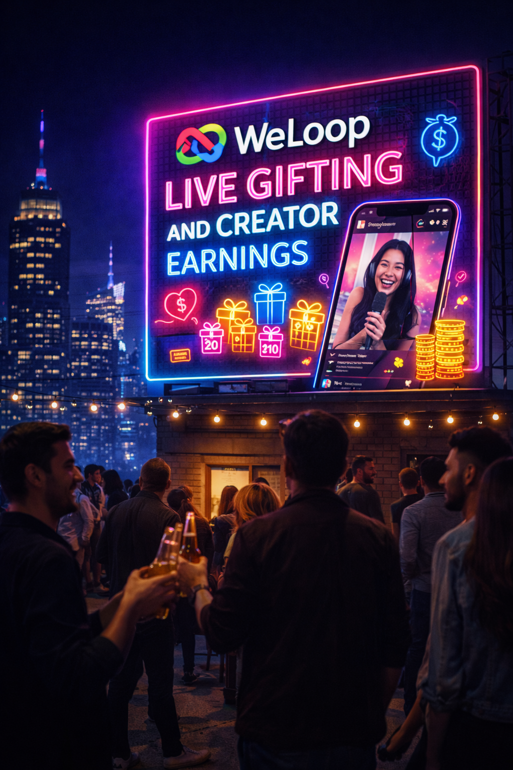 WeLoop livestreaming screenshot with gifts and creator earnings